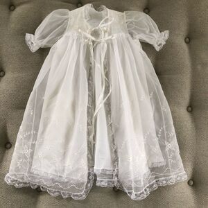 Vintage Christening Gown Open Front Tie Neck Flexible Infant Size